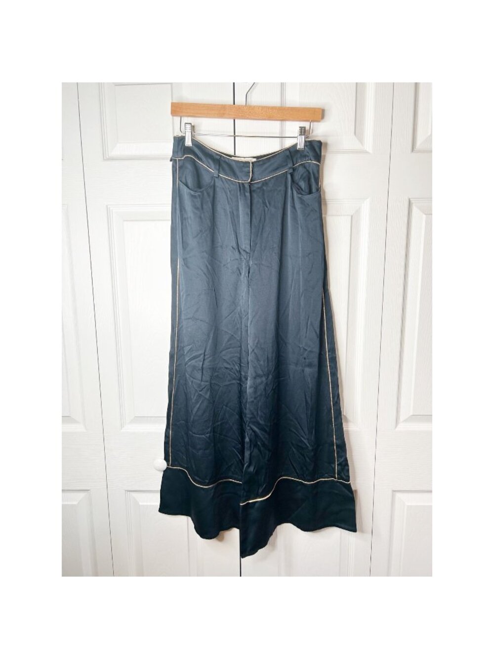 Peter Pilotto Navy Blue Satin High-Rise Wide Leg Culotte Pants Women's Size 6